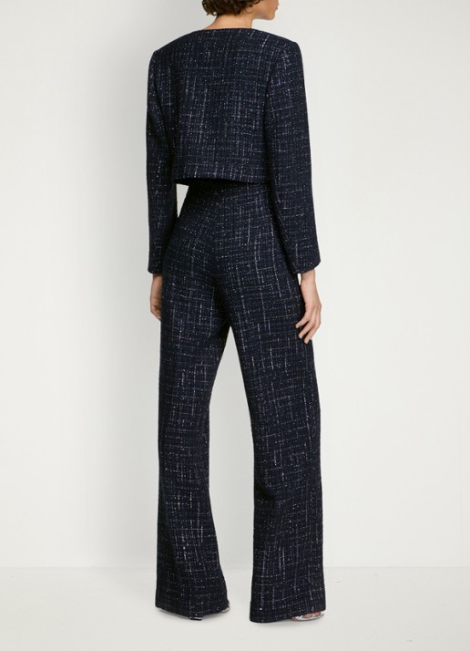 Sandro High waist loose fit pantalon van tweed - achterkant 6 donkerblauw