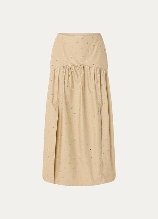 Sandro High waist maxi rok met studs - voorkant 3 beige