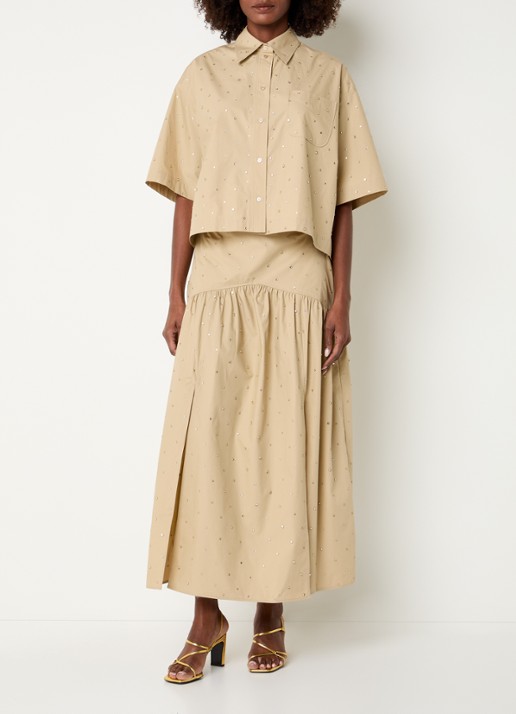 Sandro High waist maxi rok met studs - voorkant 4 beige