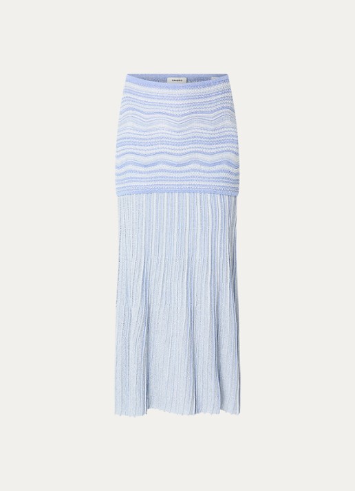 Sandro High waist midi rok met streepprint - voorkant 3 lichtblauw