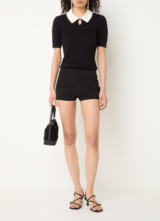 Sandro High waist skinny fit korte broek met imitatieparels - voorkant 2 zwart