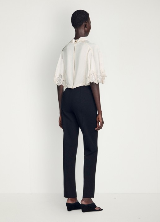Sandro High waist straight fit broek met ritszakken - achterkant zwart