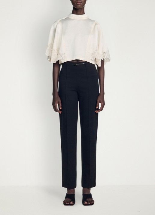 Sandro High waist straight fit broek met ritszakken - detail 3 zwart