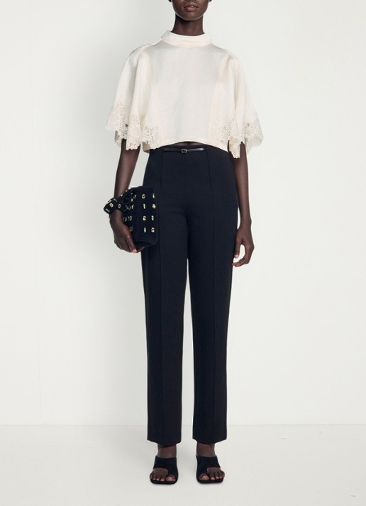 Sandro High waist straight fit broek met ritszakken - voorkant 6 zwart