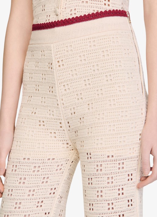Sandro High waist straight fit broek van crochet - detail 4 beige