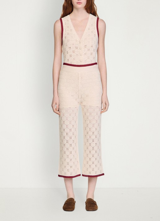 Sandro High waist straight fit broek van crochet - detail 5 beige