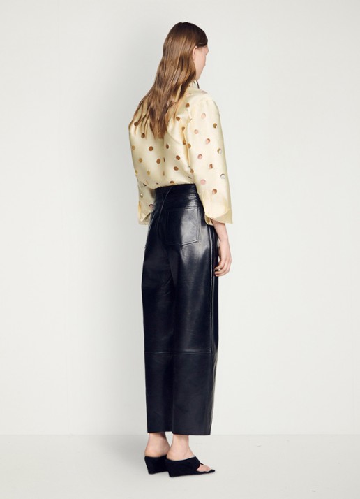 Sandro High waist straight fit broek van lamsleer - achterkant 5 zwart