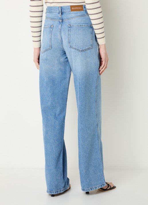 Sandro High waist straight fit jeans met lichte wassing - achterkant indigo