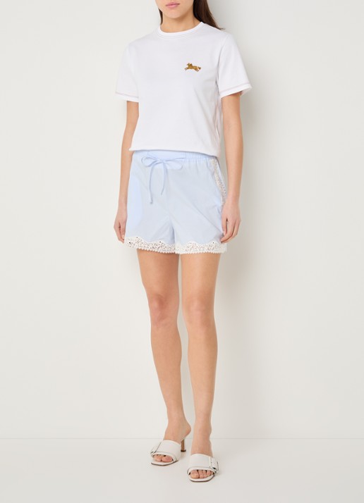 Sandro High waist straight fit korte broek met details van kant - voorkant 2 lichtblauw