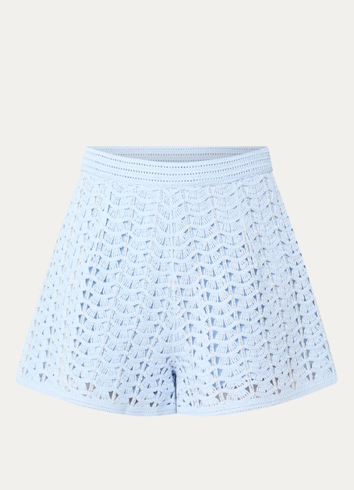 Sandro High waist straight fit korte broek met structuur - voorkant 3 lichtblauw