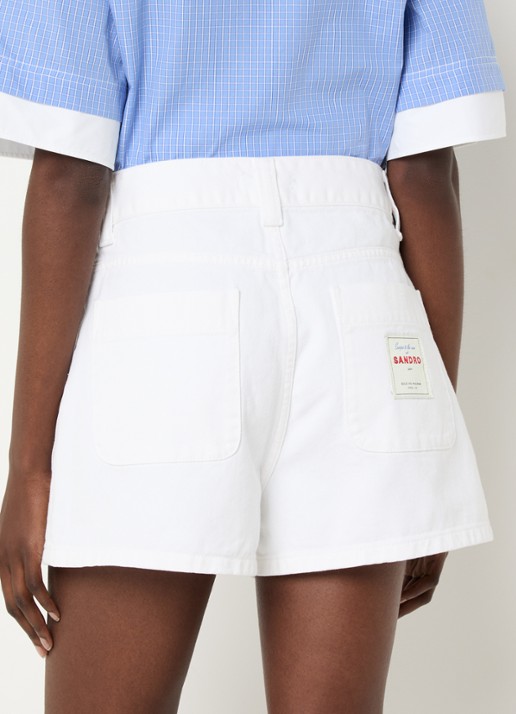 Sandro High waist straight fit korte broek van denim met gekleurde wassing - achterkant wit