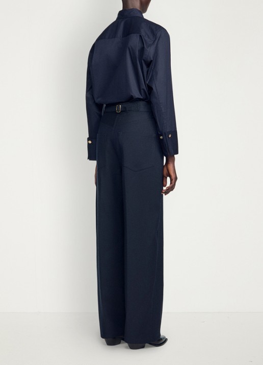 Sandro High waist straight fit pantalon in wolblend - achterkant donkerblauw