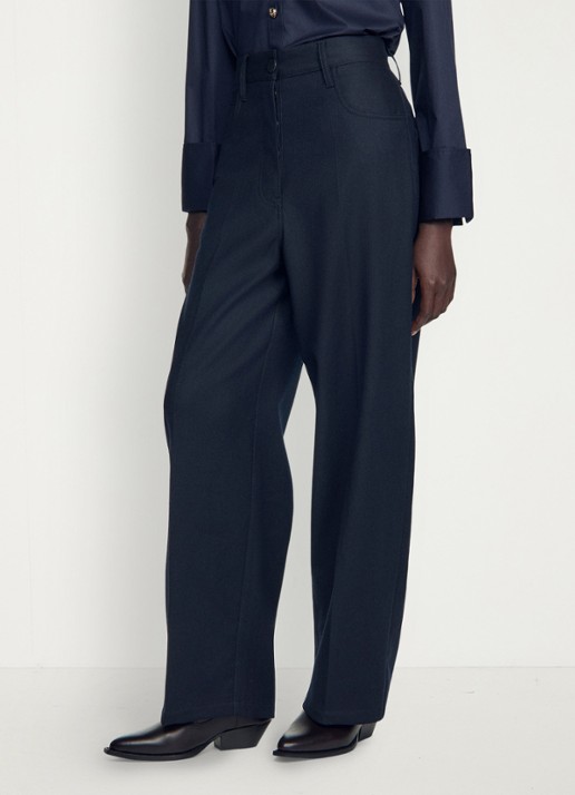 Sandro High waist straight fit pantalon in wolblend - detail 6 donkerblauw