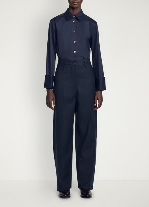 Sandro High waist straight fit pantalon in wolblend - voorkant 3 donkerblauw
