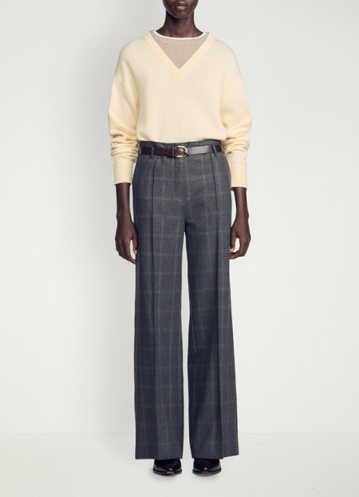 Sandro High waist straight fit pantalon in wolblend - voorkant 7 grijs