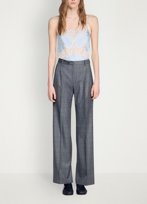 Sandro High waist straight fit pantalon met ruit dessin - detail 4 dark grey / grijs