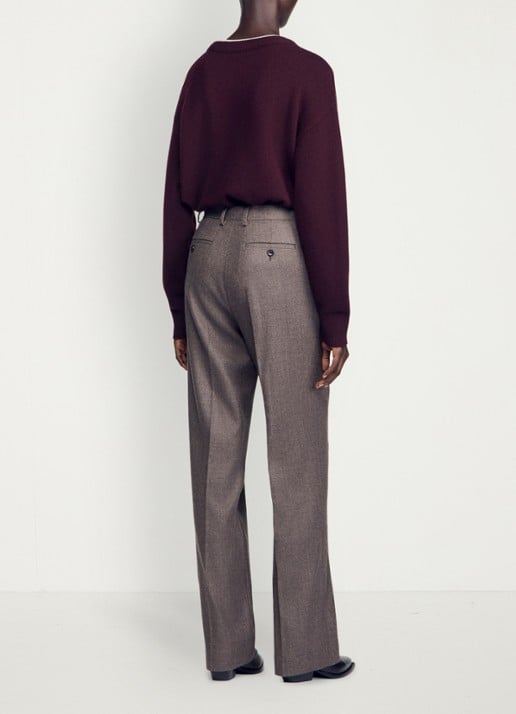 Sandro High waist straight fit pantalon van wol - achterkant 4 taupe
