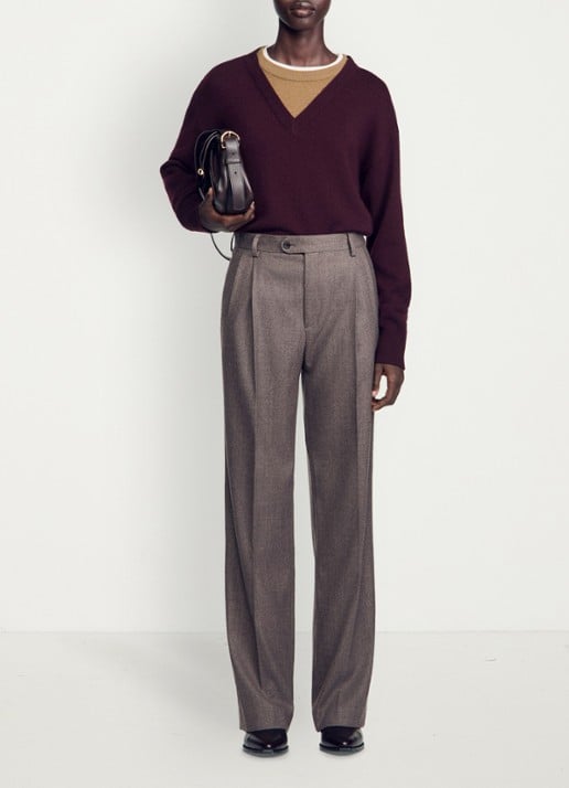 Sandro High waist straight fit pantalon van wol - detail 3 taupe