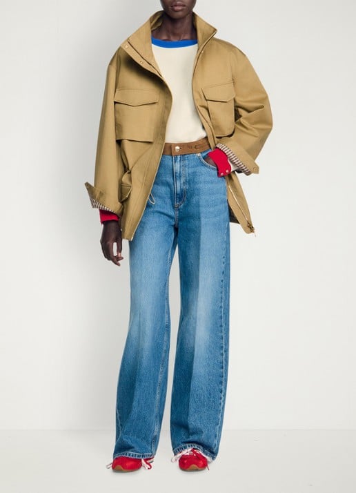 Sandro High waist straight leg jeans met details van leer