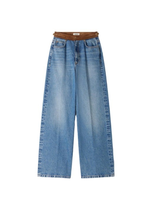 Sandro High waist straight leg jeans met details van leer