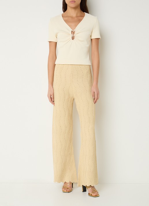 Sandro High waist wide fit broek met lurex en strass - voorkant 4 goud