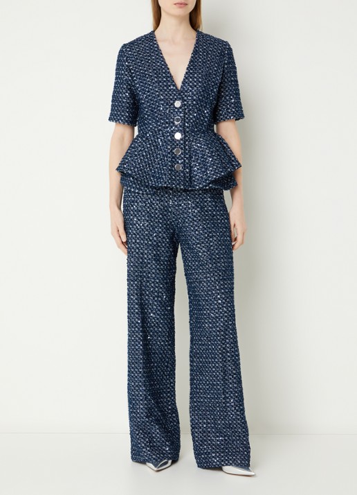 Sandro High waist wide fit broek met pailletten - voorkant 4 donkerblauw