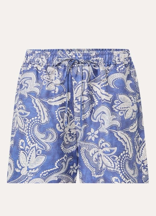 Sandro High waist wide fit korte broek in linnenblend met paisley dessin - voorkant 3 blauw
