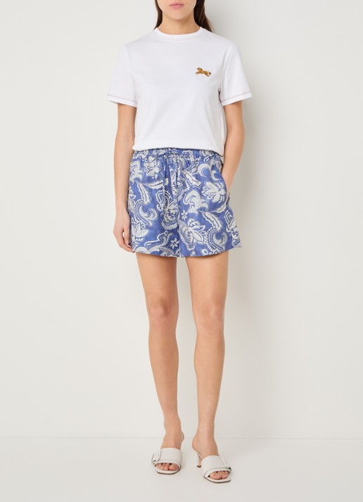 Sandro High waist wide fit korte broek in linnenblend met paisley dessin - voorkant 4 blauw