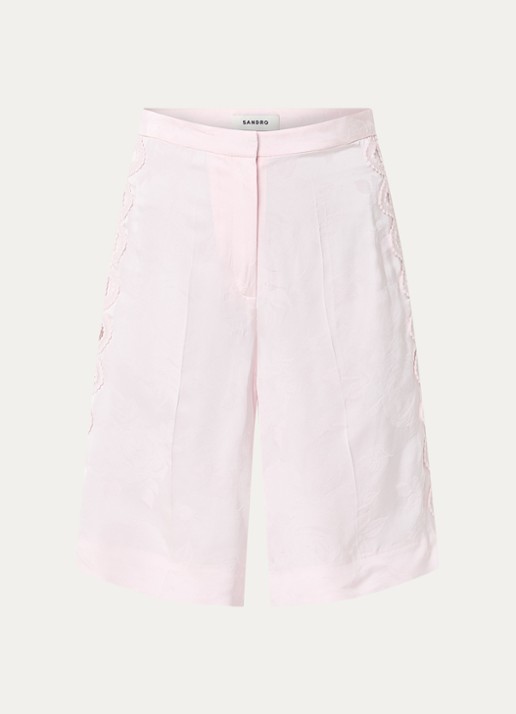 Sandro High waist wide fit korte broek met broderie - voorkant 2 lichtroze
