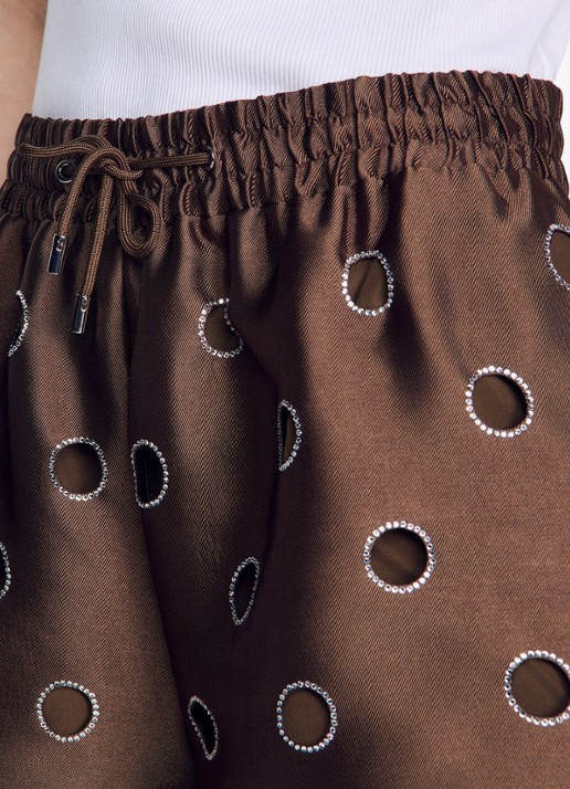 Sandro High waist wide fit korte broek met strass - detail 4 bruin
