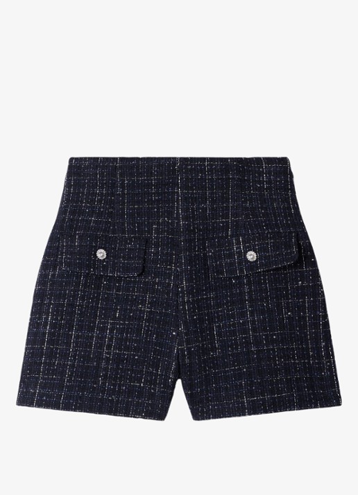 Sandro High waist wide fit korte broek met tweed-look - voorkant donkerblauw