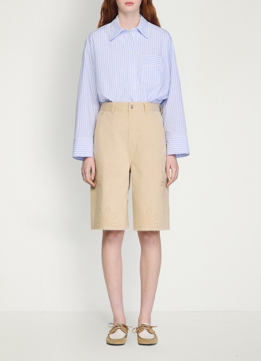 Sandro High waist wide fit korte broek van denim met bloem detail - detail 4 beige