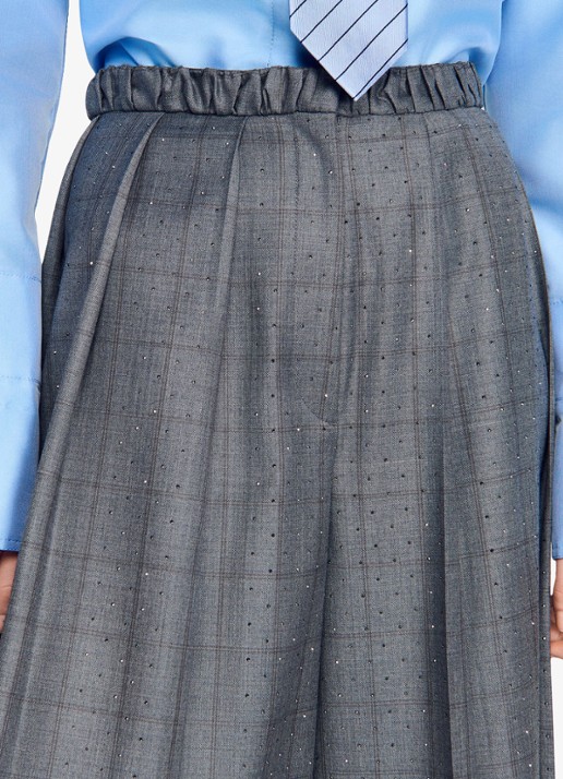 Sandro High waist wide fit korte pantalon van wol met ruitdessin en strass - detail 3 donkergrijs