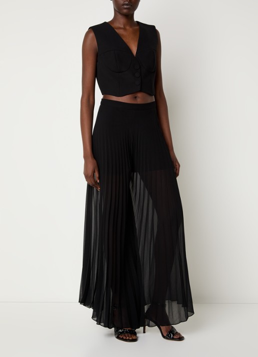 Sandro High waist wide fit palazzobroek met plissé - voorkant 4 zwart