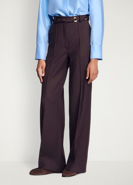 Sandro High waist wide fit pantalon in wolblend met ceintuur