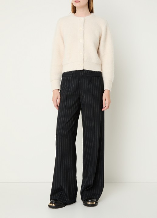 Sandro High waist wide fit pantalon in wolblend met krijtstreep - voorkant 3 zwart