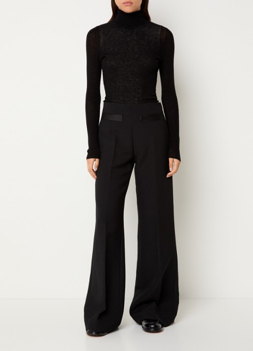 Sandro High waist wide fit pantalon in wolblend - voorkant 2 zwart