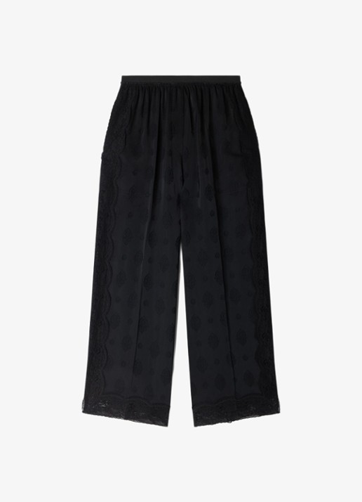 Sandro High waist wide fit pantalon met jacquard dessin en zakken - voorkant black / zwart