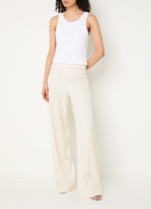 Sandro High waist wide fit pantalon met lurex - voorkant 3 creme