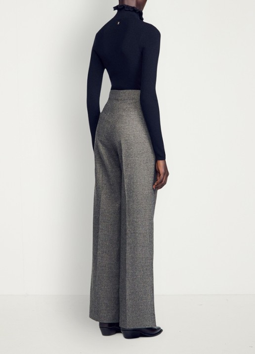 Sandro High waist wide fit pantalon met pied-de-poule dessin - achterkant 4 grijs