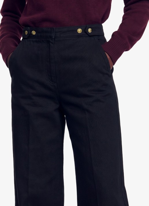 Sandro High waist wide fit pantalon met steekzakken - detail 4 zwart