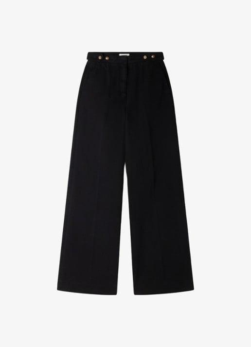 Sandro High waist wide fit pantalon met steekzakken - voorkant 5 zwart