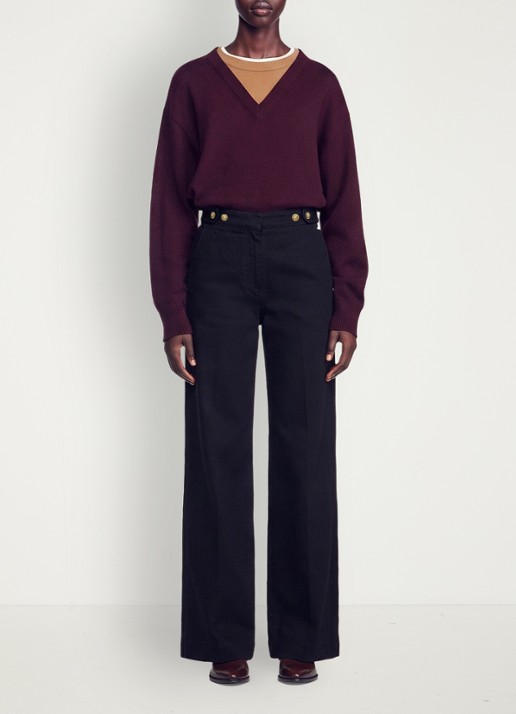 Sandro High waist wide fit pantalon met steekzakken - voorkant 6 zwart