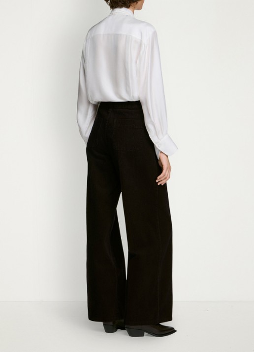 Sandro High waist wide fit pantalon van corduroy - achterkant 3 bordeauxrood