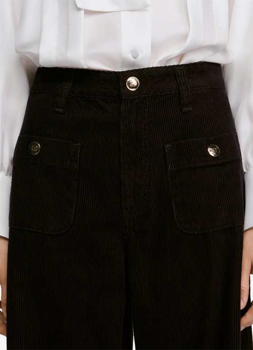 Sandro High waist wide fit pantalon van corduroy - detail 5 bordeauxrood