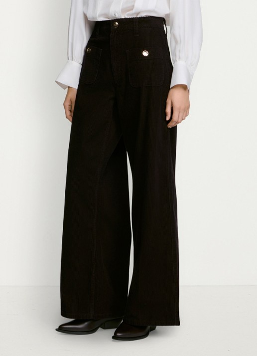 Sandro High waist wide fit pantalon van corduroy - detail 6 bordeauxrood