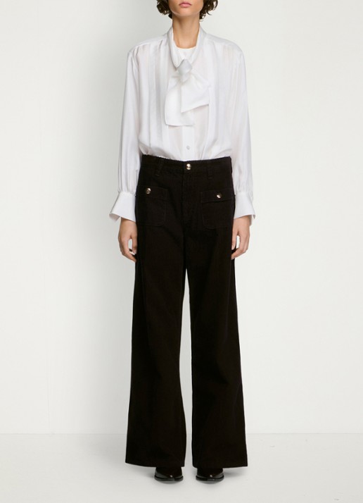 Sandro High waist wide fit pantalon van corduroy - voorkant 2 bordeauxrood