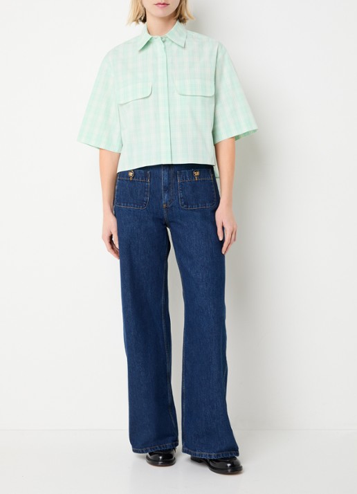 Sandro High waist wide leg jeans met donkere wassing - voorkant 4 donkerblauw