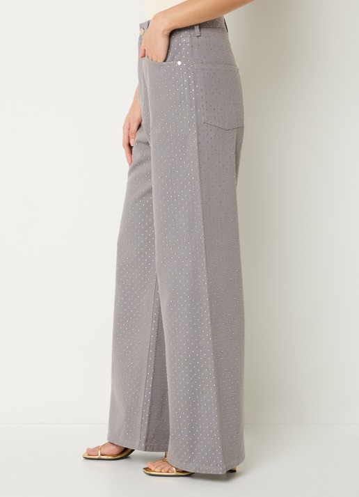 Sandro High waist wide leg jeans met gekleurde wassing en strass - detail 4 grijs