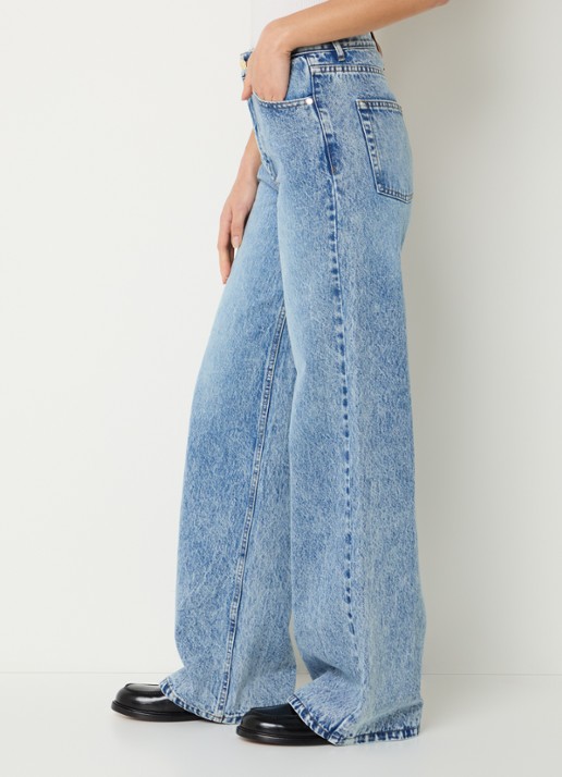 Sandro High waist wide leg jeans met lichte wassing - detail 5 indigo